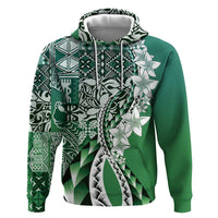 Aloha Vintage Plumeria Hawaiian Tapa Pattern Zip Hoodie Green Hawaiian Tapa Pattern - Polynesian Pride