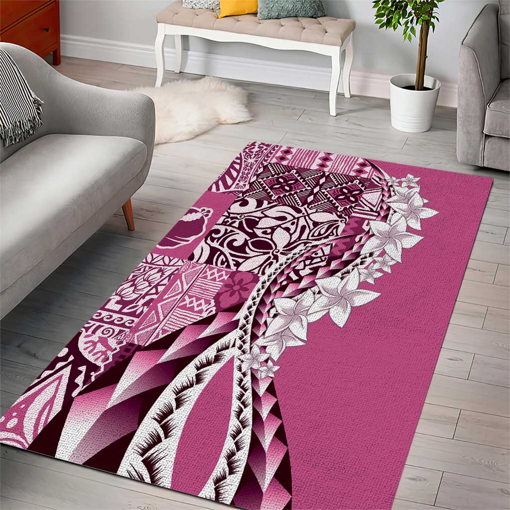 Aloha Vintage Plumeria Hawaiian Tapa Pattern Area Rug Pink Hawaiian Tapa Pattern - Polynesian Pride