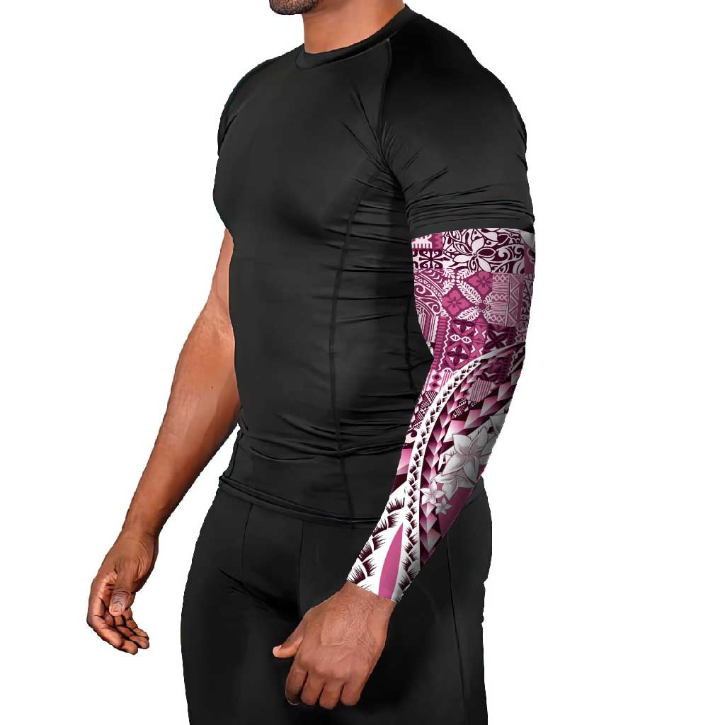 Aloha Vintage Plumeria Hawaiian Tapa Pattern Arm Sleeves Pink Hawaiian Tapa Pattern - Polynesian Pride