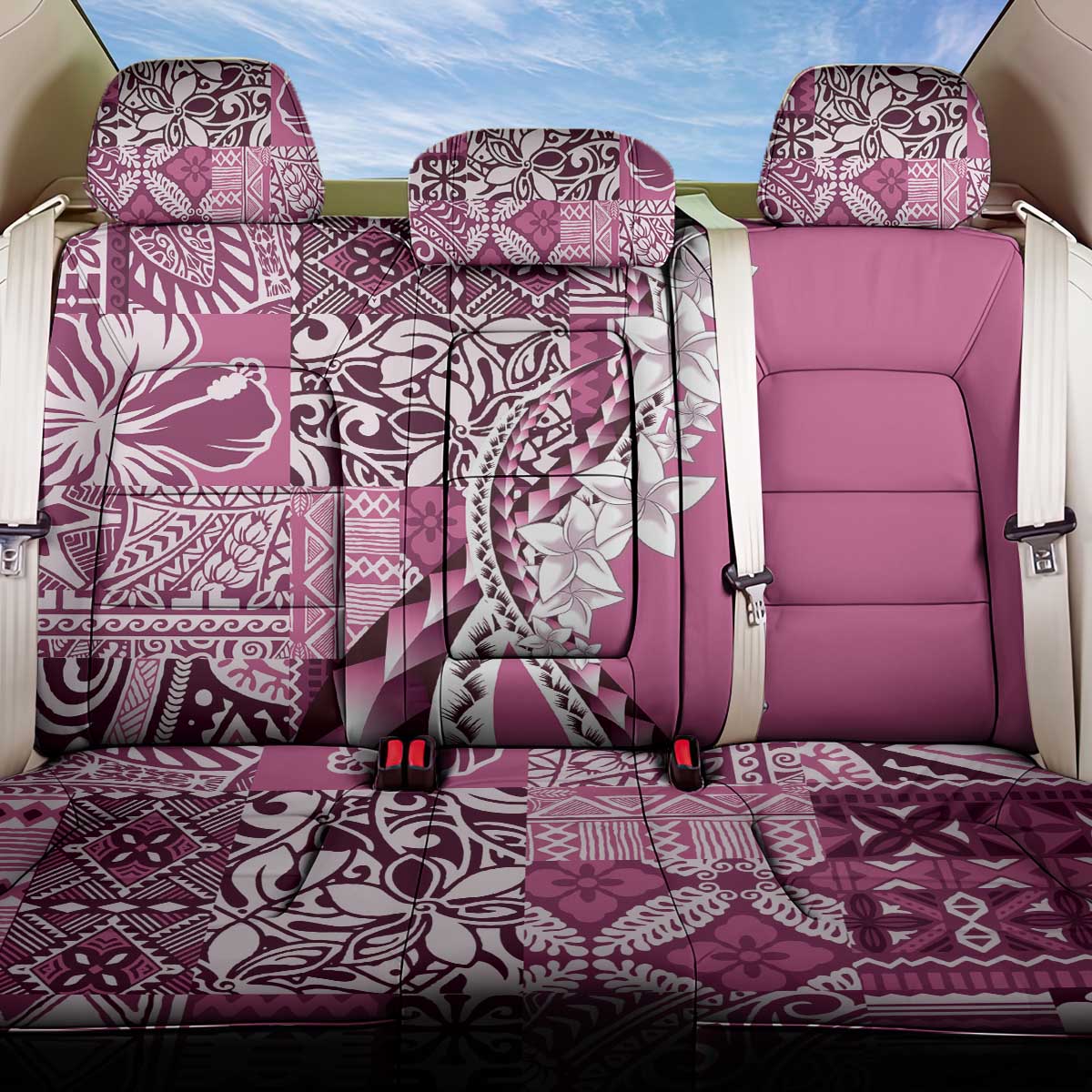 Aloha Vintage Plumeria Hawaiian Tapa Pattern Back Car Seat Cover Pink Hawaiian Tapa Pattern - Polynesian Pride