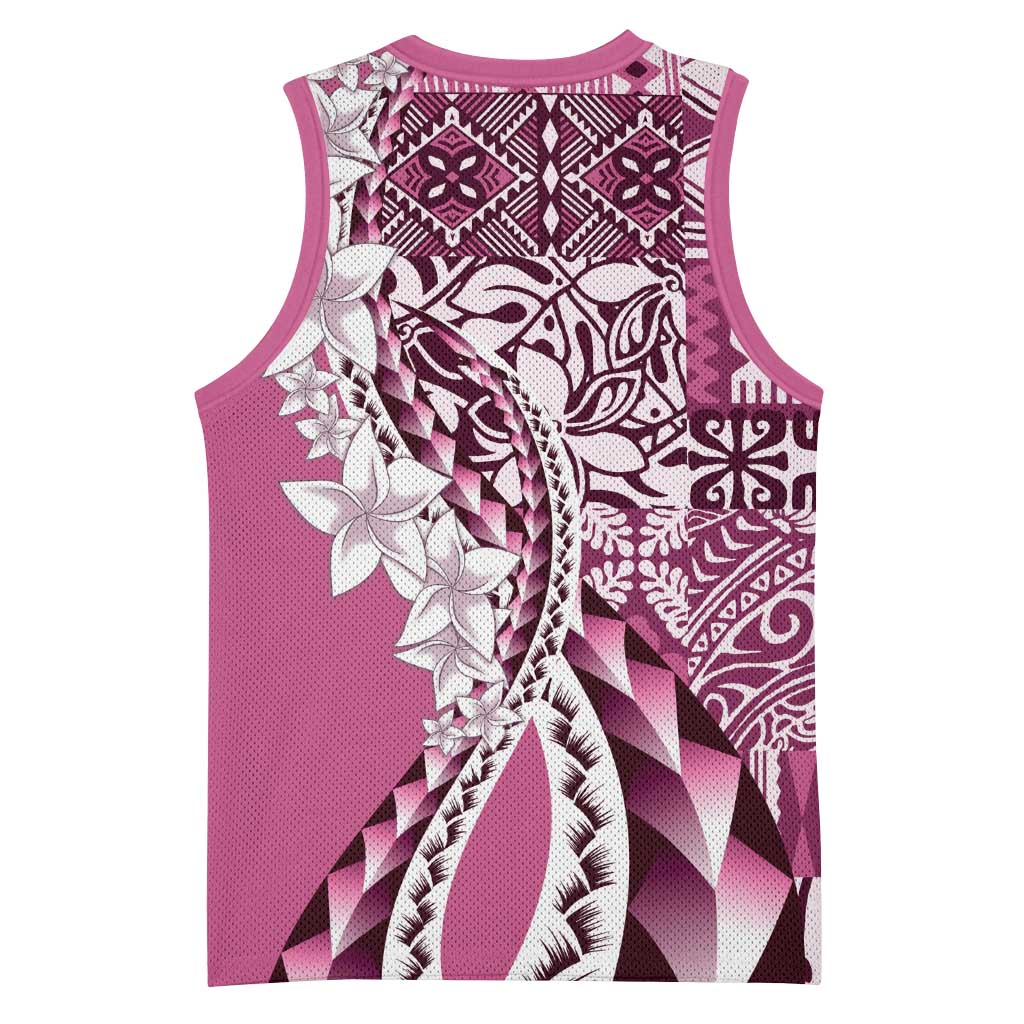Aloha Vintage Plumeria Hawaiian Tapa Pattern Basketball Jersey Pink Hawaiian Tapa Pattern - Polynesian Pride