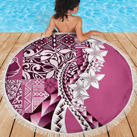 Aloha Vintage Plumeria Hawaiian Tapa Pattern Beach Blanket Pink Hawaiian Tapa Pattern - Polynesian Pride