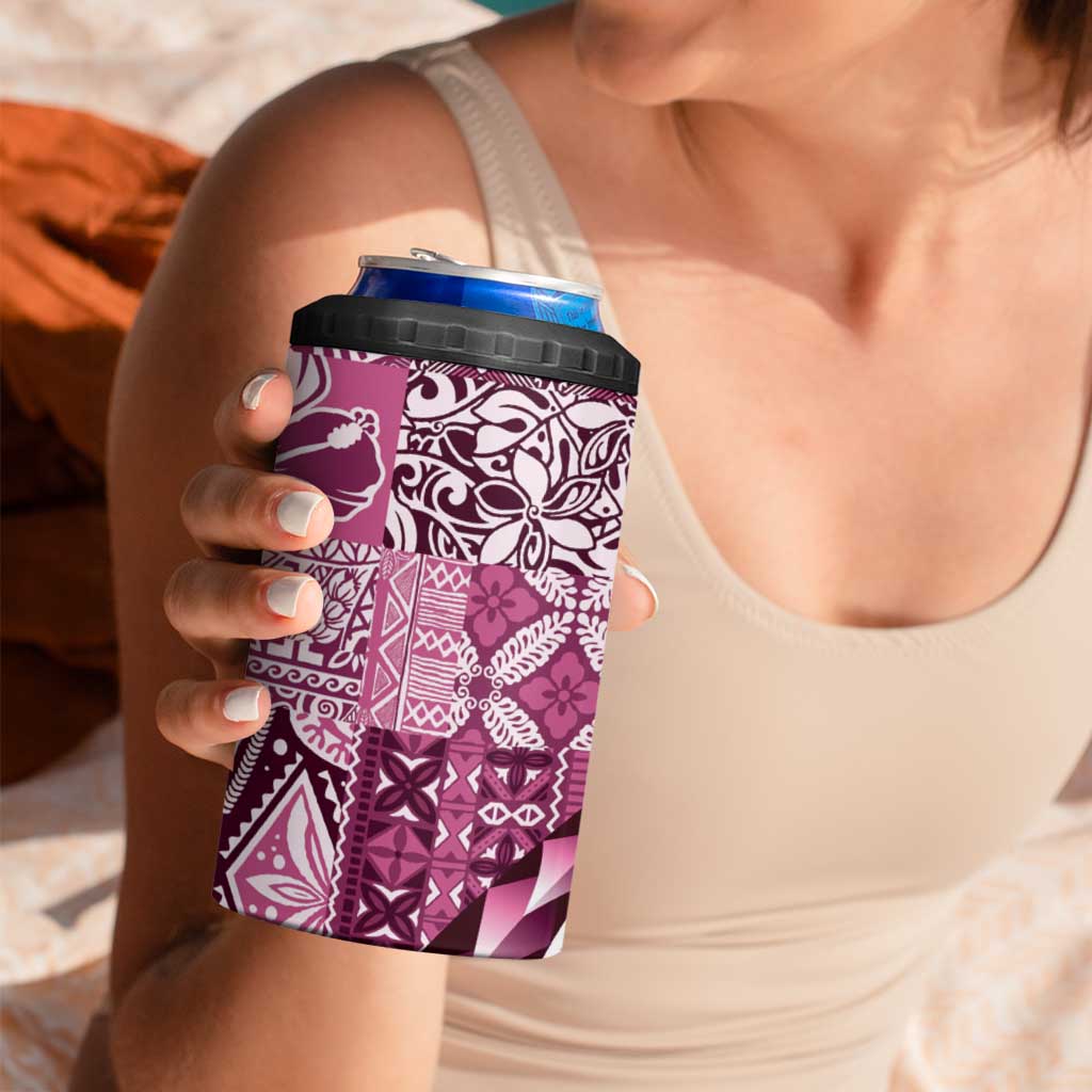 Aloha Vintage Plumeria Hawaiian Tapa Pattern 4 in 1 Can Cooler Tumbler Pink Hawaiian Tapa Pattern - Polynesian Pride