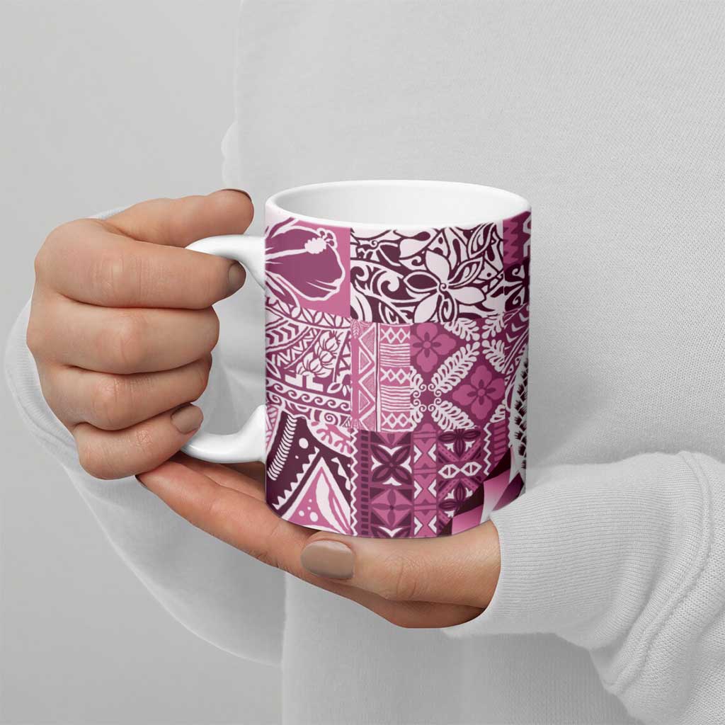 Aloha Vintage Plumeria Hawaiian Tapa Pattern Ceramic Mug Pink Hawaiian Tapa Pattern - Polynesian Pride