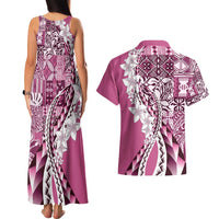 Aloha Vintage Plumeria Hawaiian Tapa Pattern Couples Matching Tank Maxi Dress and Hawaiian Shirt Pink Hawaiian Tapa Pattern LT9 - Polynesian Pride