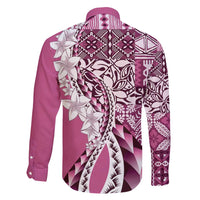 Aloha Vintage Plumeria Hawaiian Tapa Pattern Family Matching Long Sleeve Bodycon Dress and Hawaiian Shirt Pink Hawaiian Tapa Pattern LT9 - Polynesian Pride