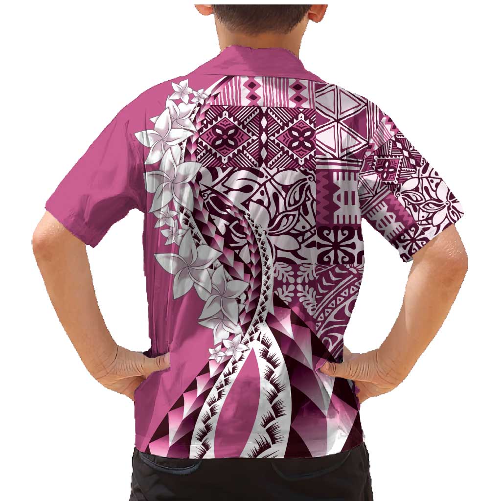 Aloha Vintage Plumeria Hawaiian Tapa Pattern Family Matching Mermaid Dress and Hawaiian Shirt Pink Hawaiian Tapa Pattern LT9 - Polynesian Pride