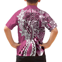 Aloha Vintage Plumeria Hawaiian Tapa Pattern Family Matching Off Shoulder Maxi Dress and Hawaiian Shirt Pink Hawaiian Tapa Pattern LT9 - Polynesian Pride