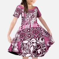 Aloha Vintage Plumeria Hawaiian Tapa Pattern Family Matching Puletasi and Hawaiian Shirt Pink Hawaiian Tapa Pattern LT9 Daughter's Dress Pink - Polynesian Pride