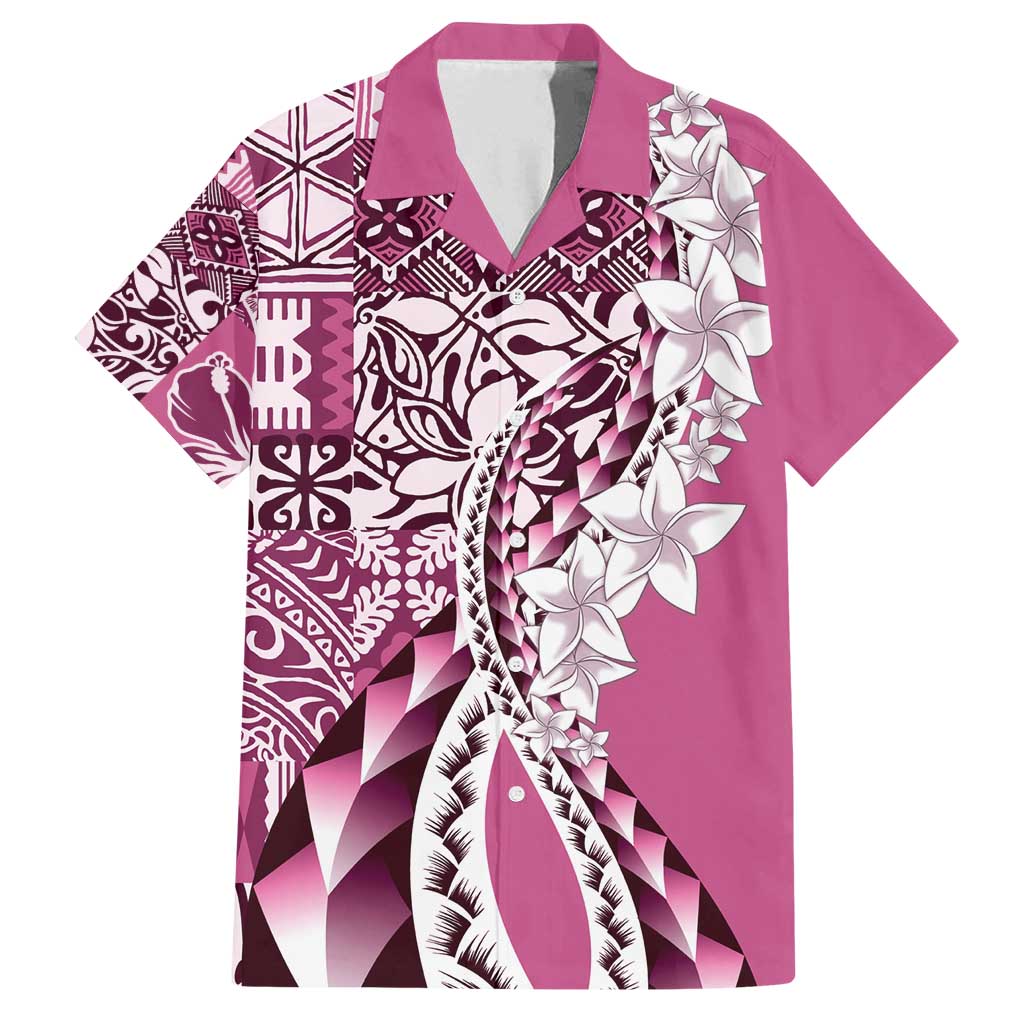 Aloha Vintage Plumeria Hawaiian Tapa Pattern Family Matching Puletasi and Hawaiian Shirt Pink Hawaiian Tapa Pattern LT9 Dad's Shirt - Short Sleeve Pink - Polynesian Pride