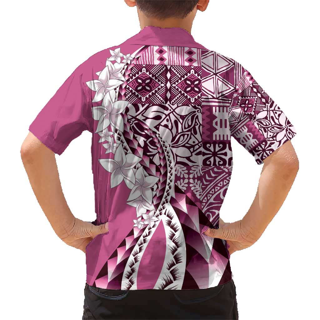 Aloha Vintage Plumeria Hawaiian Tapa Pattern Family Matching Short Sleeve Bodycon Dress and Hawaiian Shirt Pink Hawaiian Tapa Pattern LT9 - Polynesian Pride