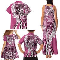 Aloha Vintage Plumeria Hawaiian Tapa Pattern Family Matching Tank Maxi Dress and Hawaiian Shirt Pink Hawaiian Tapa Pattern LT9 - Polynesian Pride