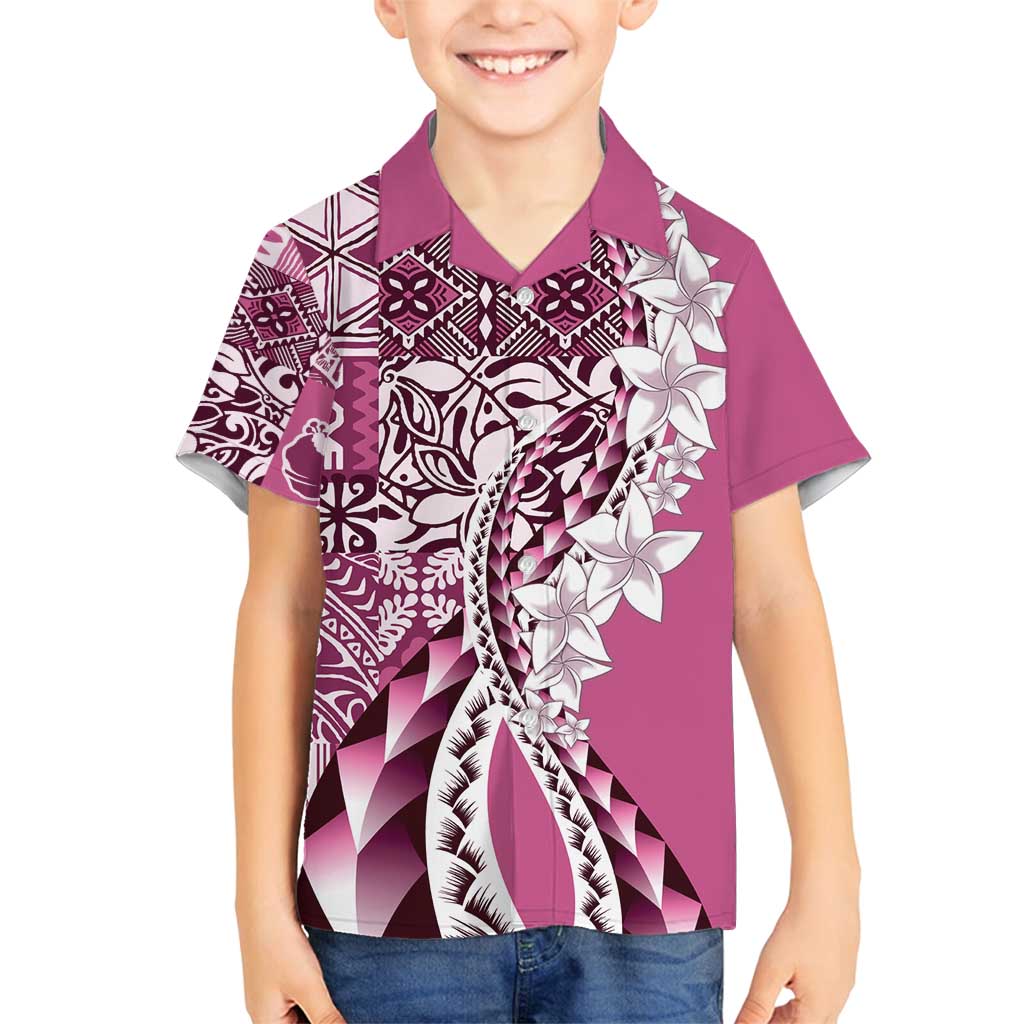Aloha Vintage Plumeria Hawaiian Tapa Pattern Family Matching Tank Maxi Dress and Hawaiian Shirt Pink Hawaiian Tapa Pattern LT9 Son's Shirt Pink - Polynesian Pride