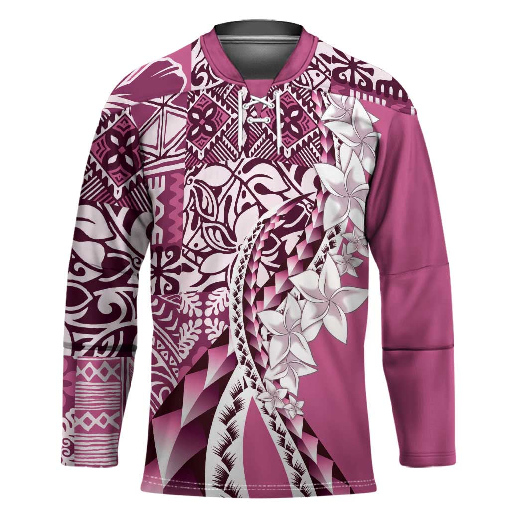 Aloha Vintage Plumeria Hawaiian Tapa Pattern Hockey Jersey Pink Hawaiian Tapa Pattern - Polynesian Pride