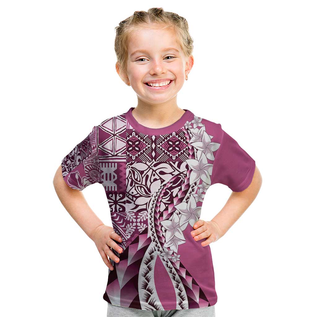 Aloha Vintage Plumeria Hawaiian Tapa Pattern Kid T Shirt Pink Hawaiian Tapa Pattern LT9 Pink - Polynesian Pride