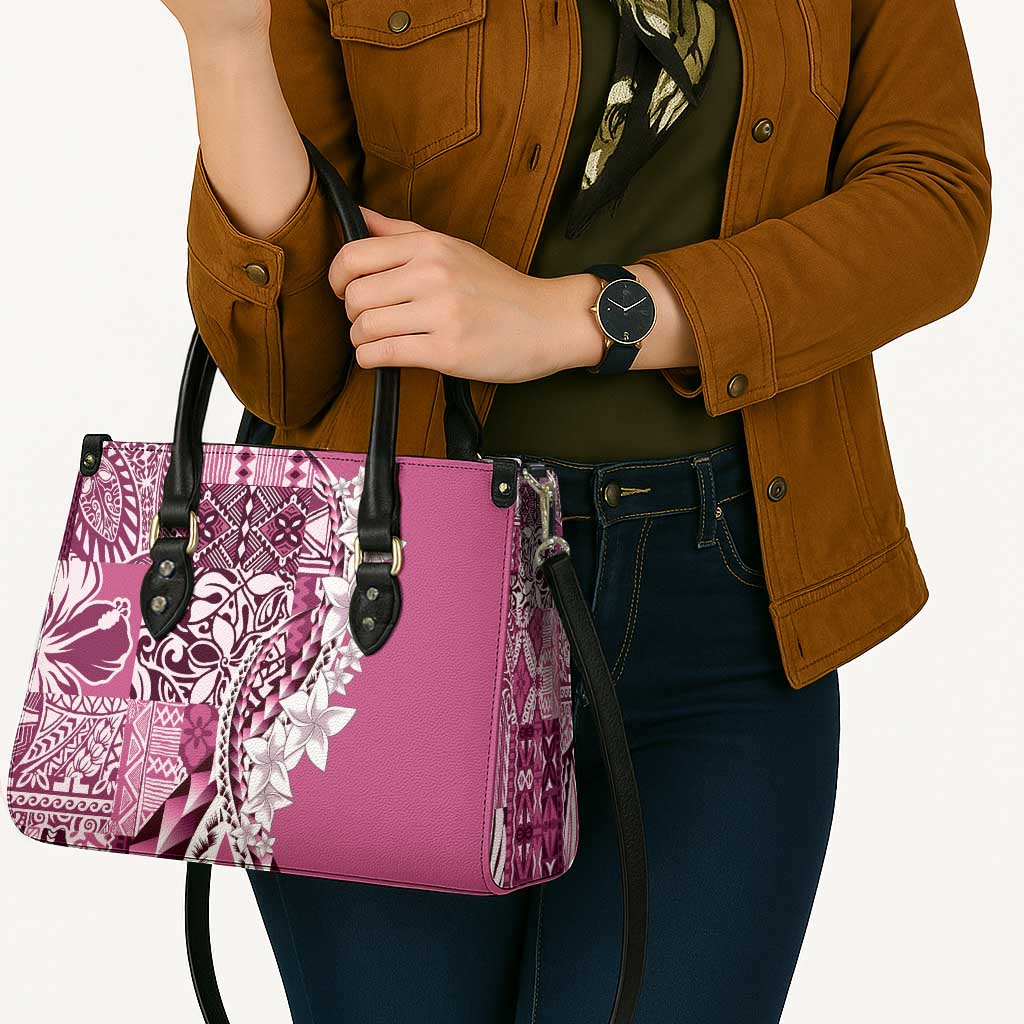 Aloha Vintage Plumeria Hawaiian Tapa Pattern Leather Bag Pink Hawaiian Tapa Pattern - Polynesian Pride