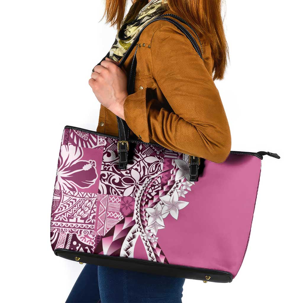 Aloha Vintage Plumeria Hawaiian Tapa Pattern Leather Tote Bag Pink Hawaiian Tapa Pattern - Polynesian Pride