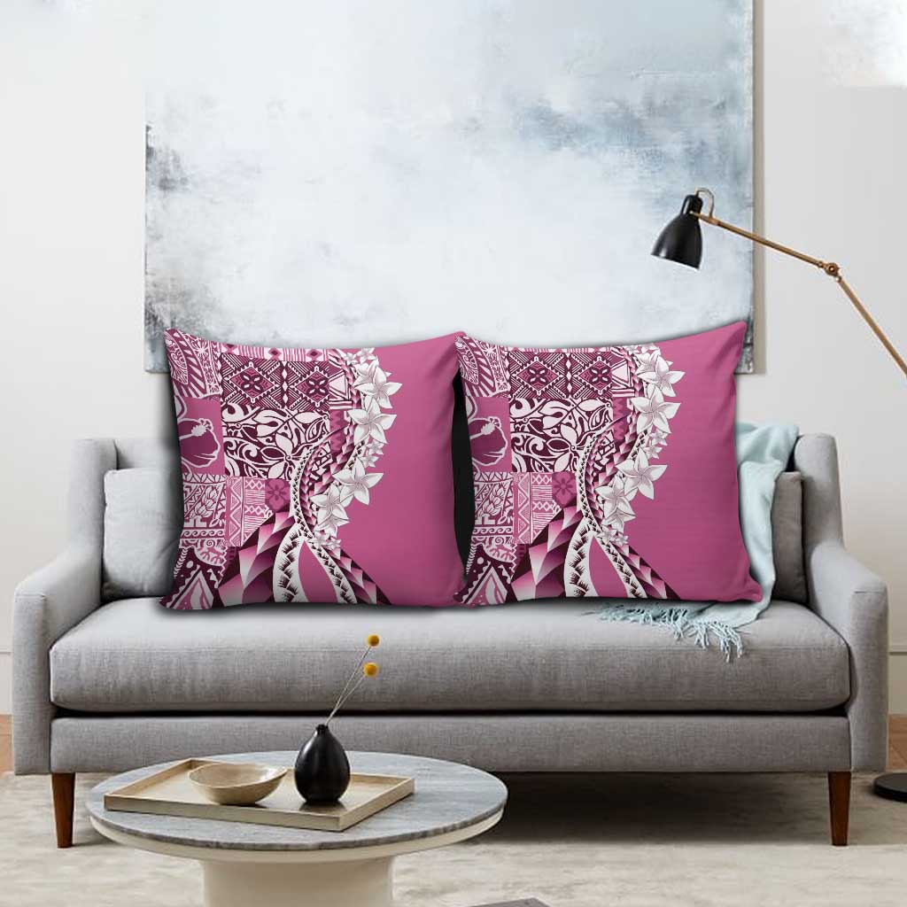 Aloha Vintage Plumeria Hawaiian Tapa Pattern Pillow Cover Pink Hawaiian Tapa Pattern - Polynesian Pride