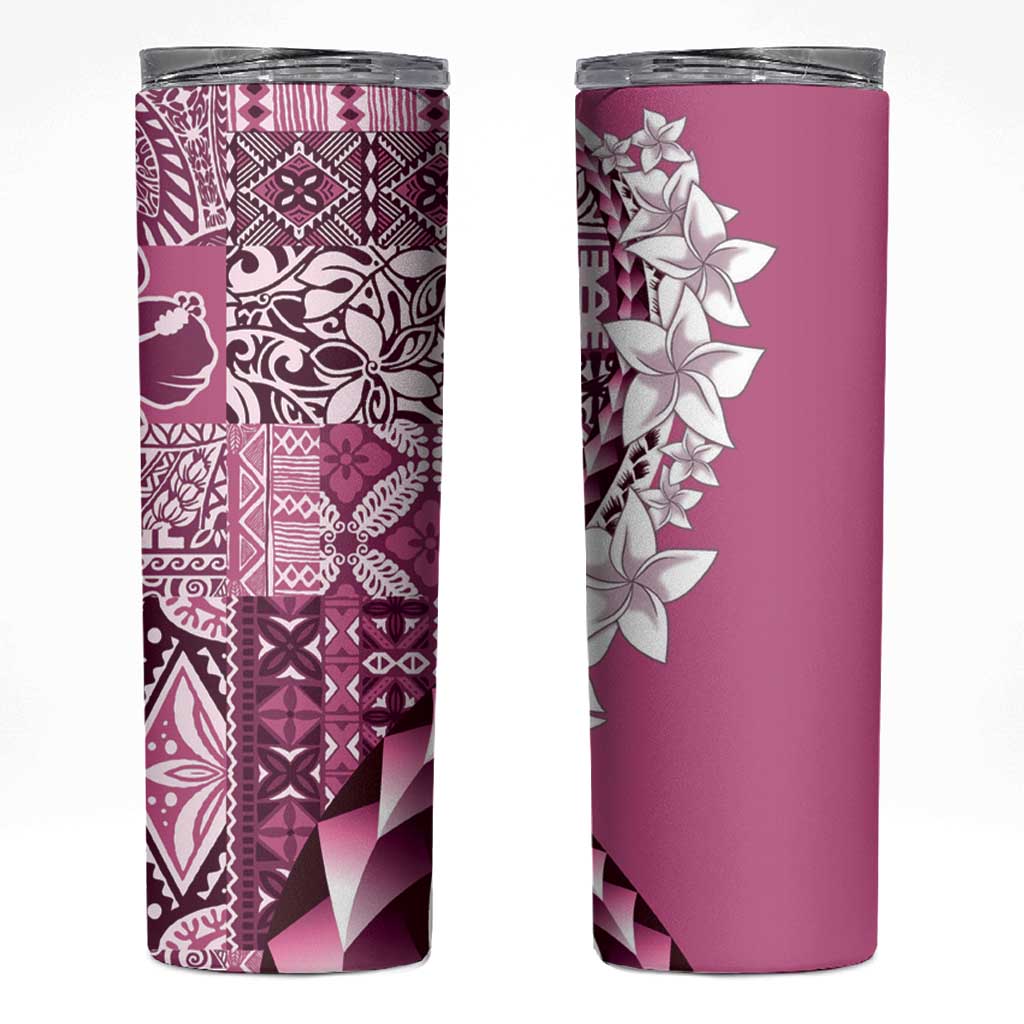 Aloha Vintage Plumeria Hawaiian Tapa Pattern Skinny Tumbler Pink Hawaiian Tapa Pattern LT9 Pink - Polynesian Pride