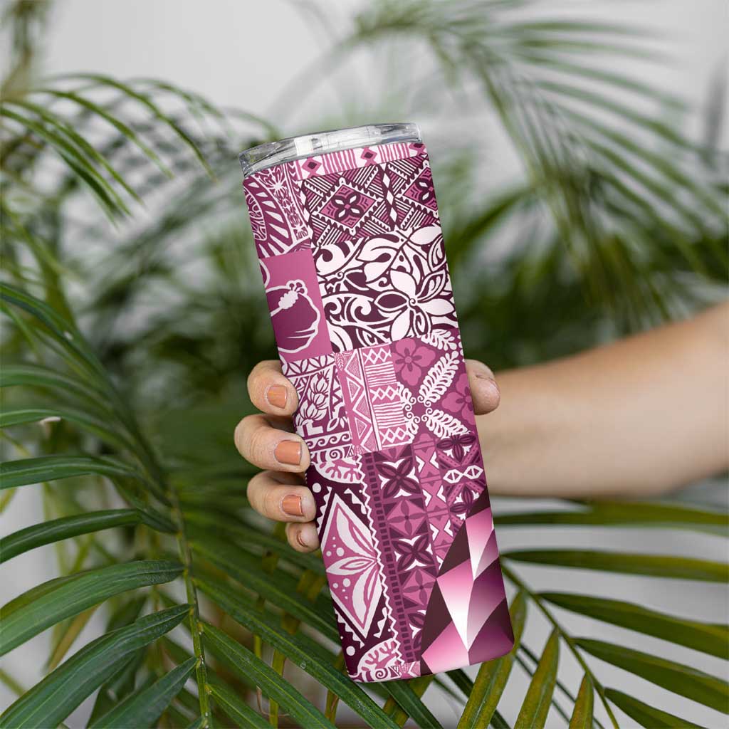 Aloha Vintage Plumeria Hawaiian Tapa Pattern Skinny Tumbler Pink Hawaiian Tapa Pattern LT9 - Polynesian Pride