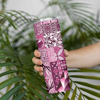 Aloha Vintage Plumeria Hawaiian Tapa Pattern Skinny Tumbler Pink Hawaiian Tapa Pattern LT9 - Polynesian Pride