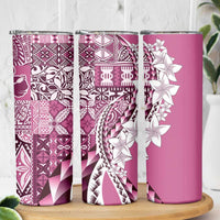 Aloha Vintage Plumeria Hawaiian Tapa Pattern Skinny Tumbler Pink Hawaiian Tapa Pattern LT9 - Polynesian Pride