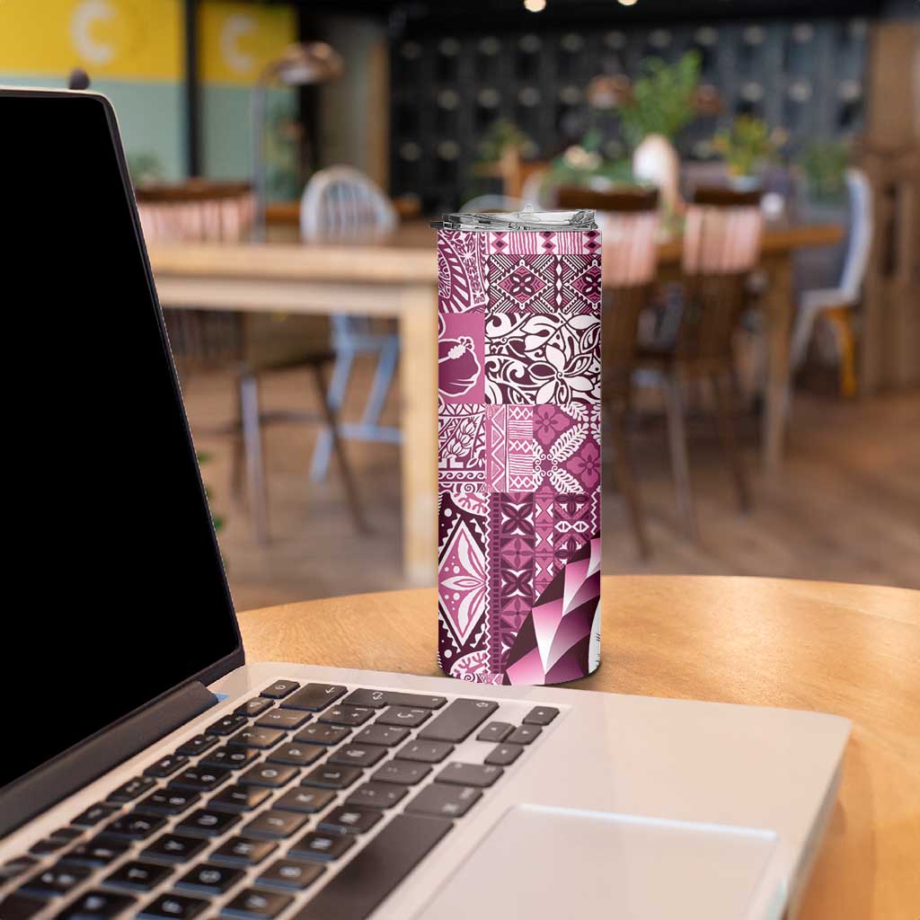 Aloha Vintage Plumeria Hawaiian Tapa Pattern Skinny Tumbler Pink Hawaiian Tapa Pattern LT9 - Polynesian Pride