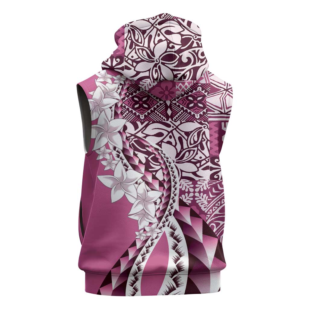Aloha Vintage Plumeria Hawaiian Tapa Pattern Sleeveless Hoodie Pink Hawaiian Tapa Pattern - Polynesian Pride
