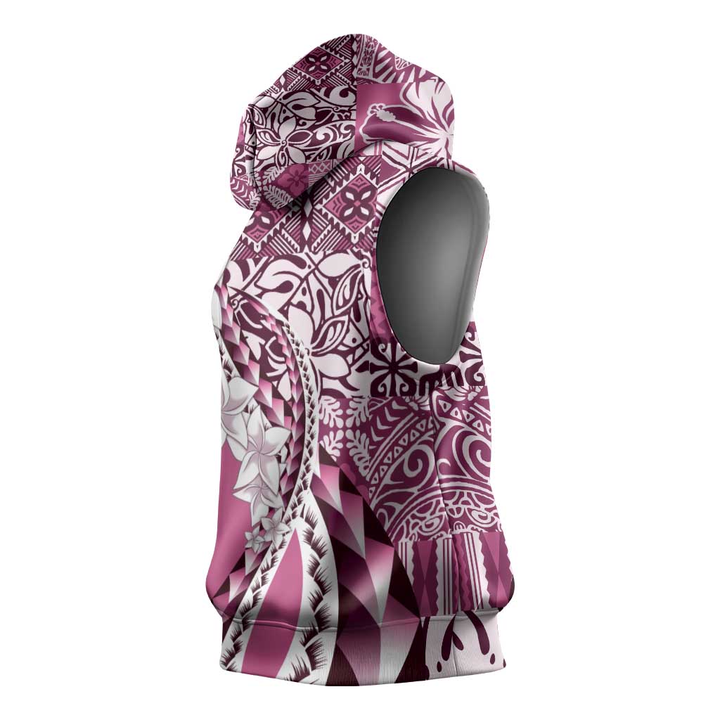 Aloha Vintage Plumeria Hawaiian Tapa Pattern Sleeveless Hoodie Pink Hawaiian Tapa Pattern - Polynesian Pride