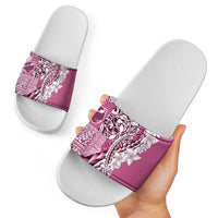 Aloha Vintage Plumeria Hawaiian Tapa Pattern Slide Sandals Pink Hawaiian Tapa Pattern - Polynesian Pride