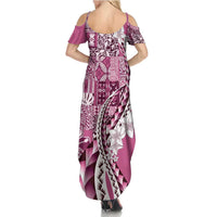 Aloha Vintage Plumeria Hawaiian Tapa Pattern Summer Maxi Dress Pink Hawaiian Tapa Pattern - Polynesian Pride