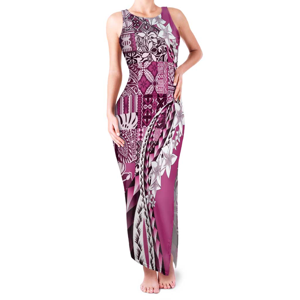Aloha Vintage Plumeria Hawaiian Tapa Pattern Tank Maxi Dress Pink Hawaiian Tapa Pattern - Polynesian Pride