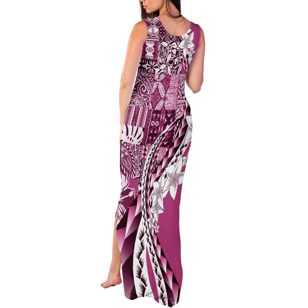 Aloha Vintage Plumeria Hawaiian Tapa Pattern Tank Maxi Dress Pink Hawaiian Tapa Pattern - Polynesian Pride