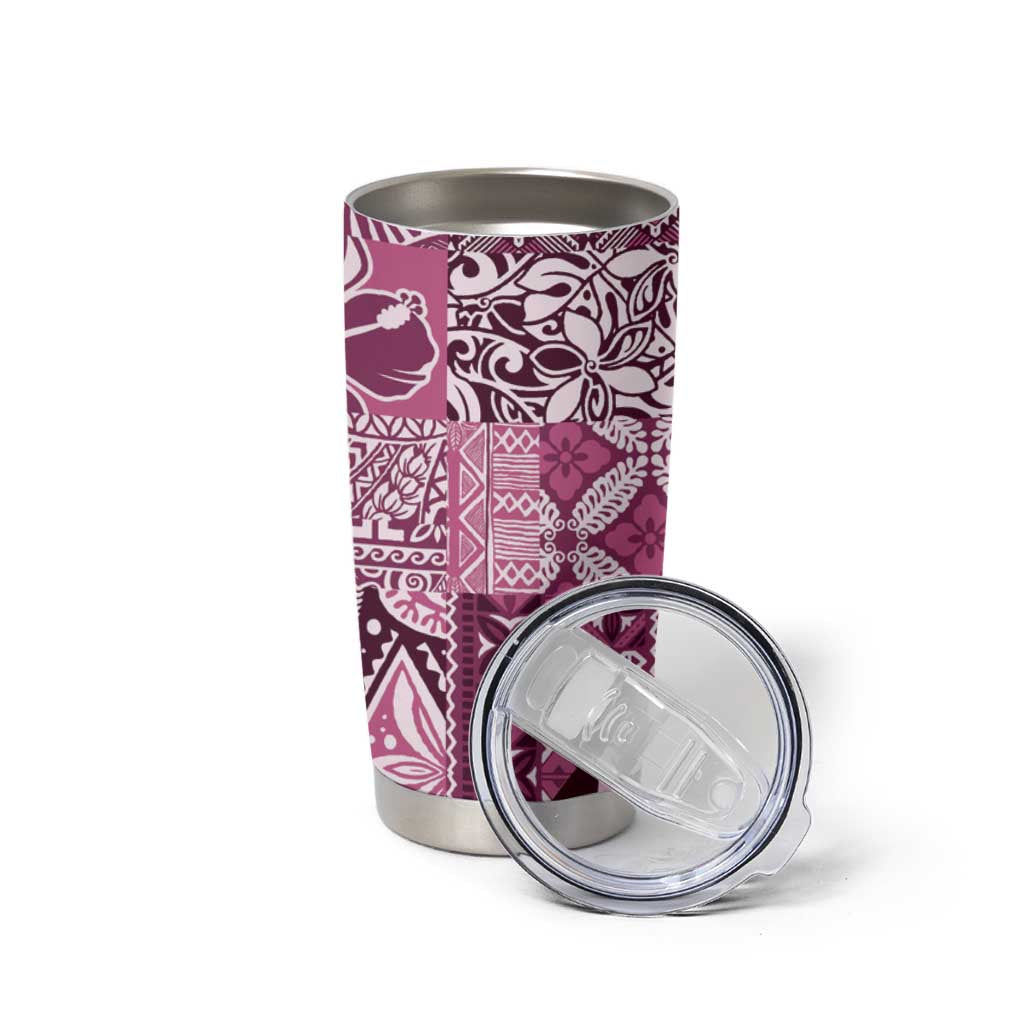 Aloha Vintage Plumeria Hawaiian Tapa Pattern Tumbler Cup Pink Hawaiian Tapa Pattern - Polynesian Pride