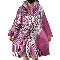 Aloha Vintage Plumeria Hawaiian Tapa Pattern Wearable Blanket Hoodie Pink Hawaiian Tapa Pattern - Polynesian Pride