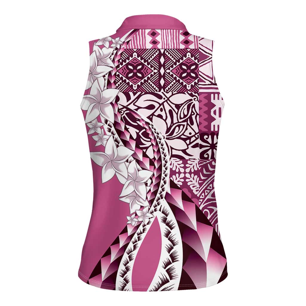 Aloha Vintage Plumeria Hawaiian Tapa Pattern Women Sleeveless Polo Shirt Pink Hawaiian Tapa Pattern LT9 - Polynesian Pride