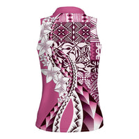 Aloha Vintage Plumeria Hawaiian Tapa Pattern Women Sleeveless Polo Shirt Pink Hawaiian Tapa Pattern LT9 - Polynesian Pride