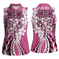 Aloha Vintage Plumeria Hawaiian Tapa Pattern Women Sleeveless Polo Shirt Pink Hawaiian Tapa Pattern LT9 - Polynesian Pride