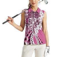 Aloha Vintage Plumeria Hawaiian Tapa Pattern Women Sleeveless Polo Shirt Pink Hawaiian Tapa Pattern LT9 - Polynesian Pride