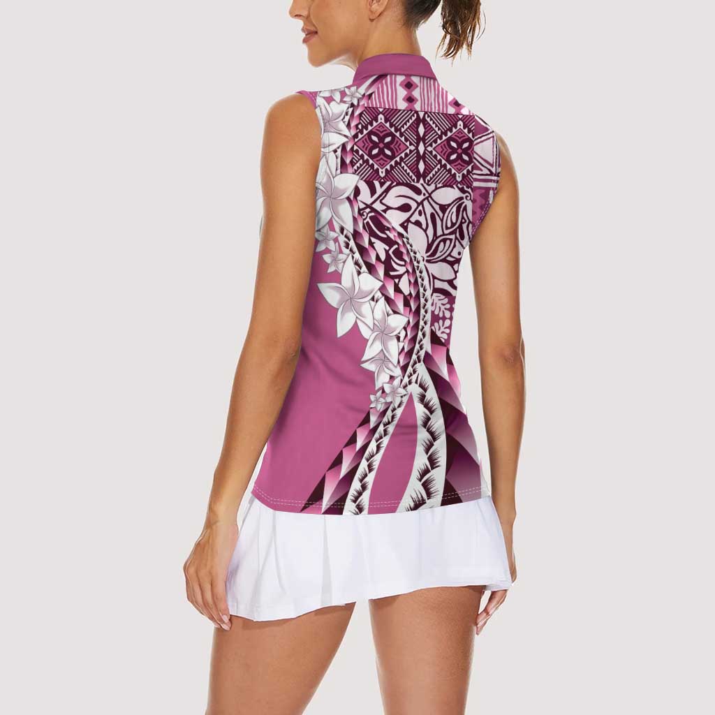 Aloha Vintage Plumeria Hawaiian Tapa Pattern Women Sleeveless Polo Shirt Pink Hawaiian Tapa Pattern LT9 - Polynesian Pride