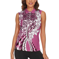 Aloha Vintage Plumeria Hawaiian Tapa Pattern Women Sleeveless Polo Shirt Pink Hawaiian Tapa Pattern LT9 - Polynesian Pride