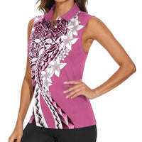 Aloha Vintage Plumeria Hawaiian Tapa Pattern Women Sleeveless Polo Shirt Pink Hawaiian Tapa Pattern LT9 - Polynesian Pride
