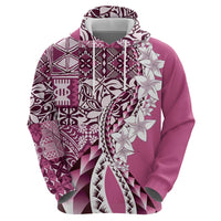 Aloha Vintage Plumeria Hawaiian Tapa Pattern Zip Hoodie Pink Hawaiian Tapa Pattern - Polynesian Pride