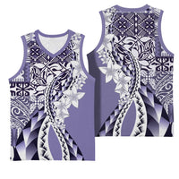 Aloha Vintage Plumeria Hawaiian Tapa Pattern Basketball Jersey Purple Hawaiian Tapa Pattern - Polynesian Pride
