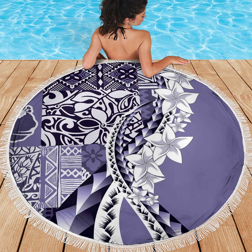 Aloha Vintage Plumeria Hawaiian Tapa Pattern Beach Blanket Purple Hawaiian Tapa Pattern - Polynesian Pride