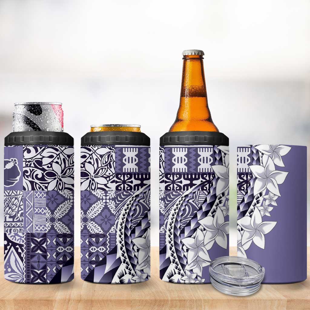 Aloha Vintage Plumeria Hawaiian Tapa Pattern 4 in 1 Can Cooler Tumbler Purple Hawaiian Tapa Pattern LT9 - Polynesian Pride