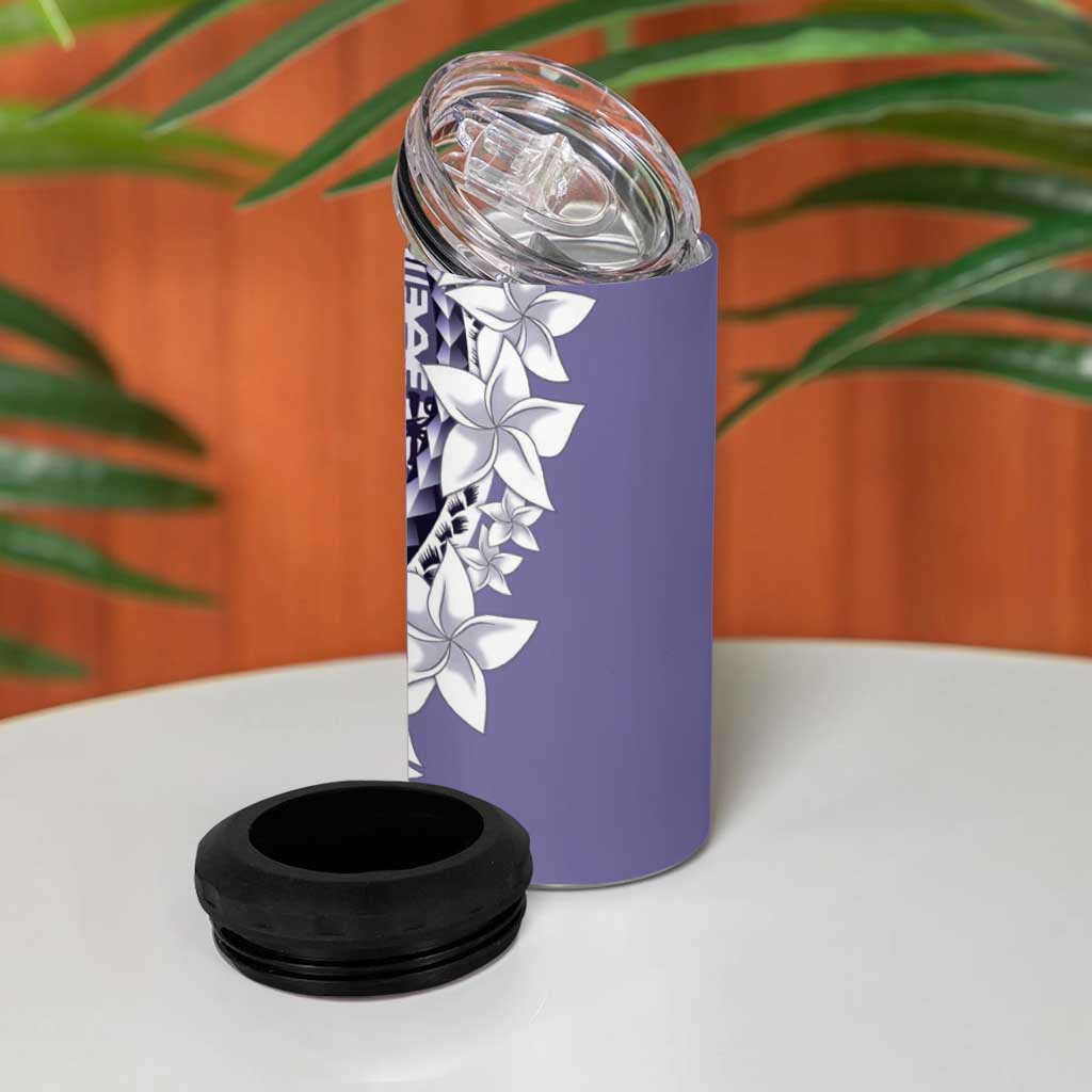 Aloha Vintage Plumeria Hawaiian Tapa Pattern 4 in 1 Can Cooler Tumbler Purple Hawaiian Tapa Pattern LT9 - Polynesian Pride