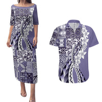 Aloha Vintage Plumeria Hawaiian Tapa Pattern Couples Matching Puletasi and Hawaiian Shirt Purple Hawaiian Tapa Pattern LT9 Purple - Polynesian Pride