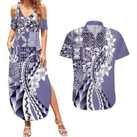 Aloha Vintage Plumeria Hawaiian Tapa Pattern Couples Matching Summer Maxi Dress and Hawaiian Shirt Purple Hawaiian Tapa Pattern LT9 Purple - Polynesian Pride