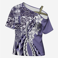 Aloha Vintage Plumeria Hawaiian Tapa Pattern Cross Shoulder Shirt Purple Hawaiian Tapa Pattern LT9 Female Purple - Polynesian Pride